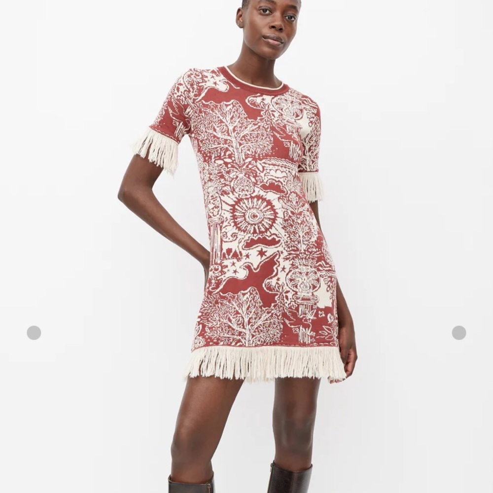 LA DoubleJ Red and Cream Flutter Sleeve Mini Dress